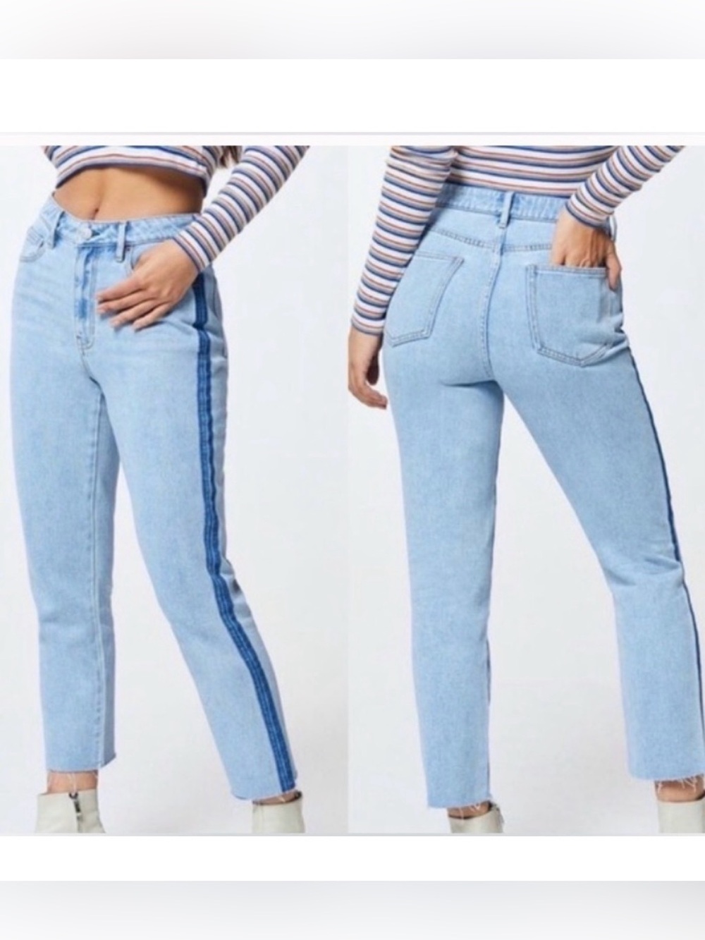 PacSun Light Wash Side Stripe Mom Jeans Cropped 25-Inseam Jeans Size 24